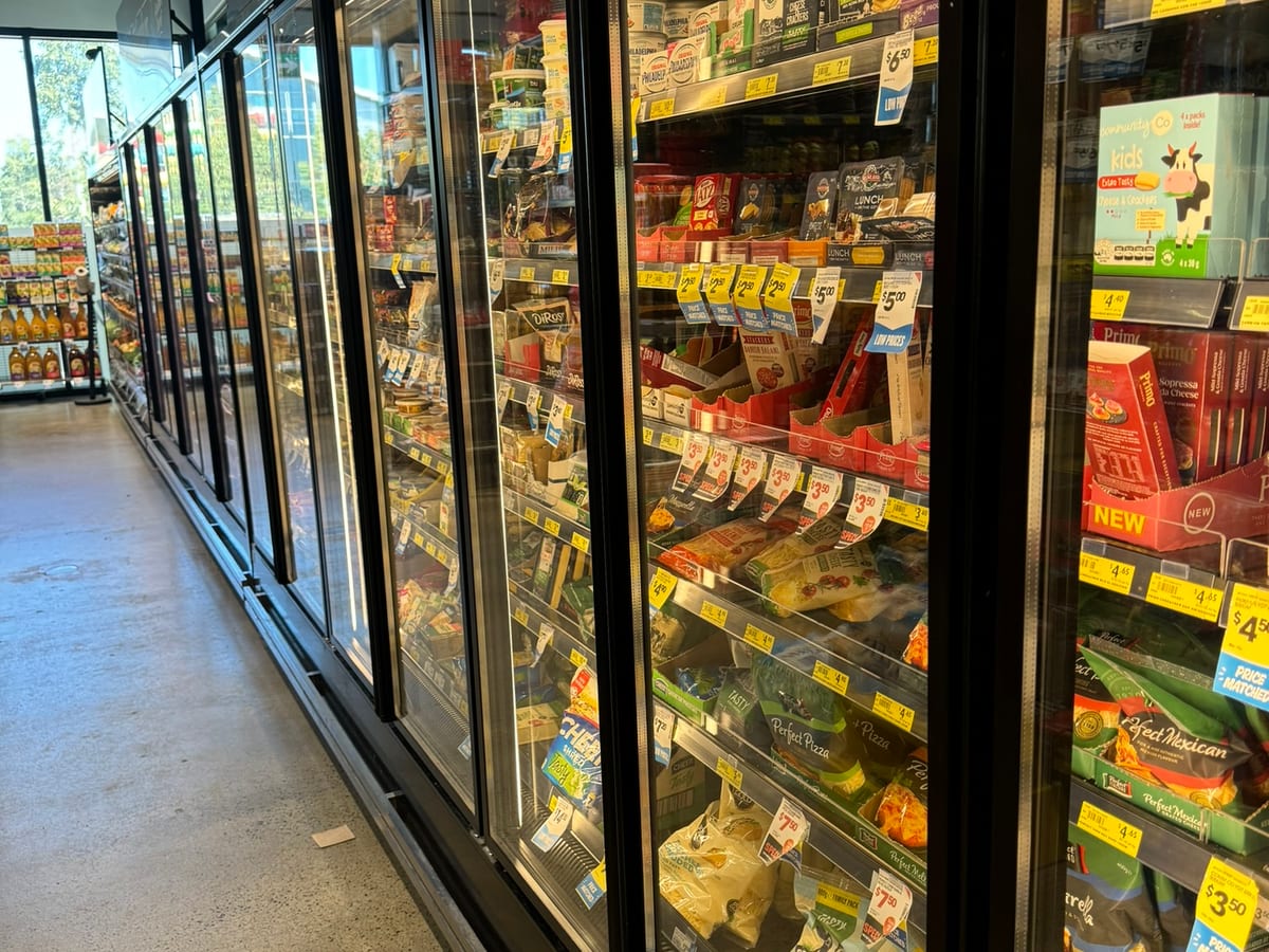 Commercial glass-door display fridges installed by Soft Cool in a Melbourne supermarket
